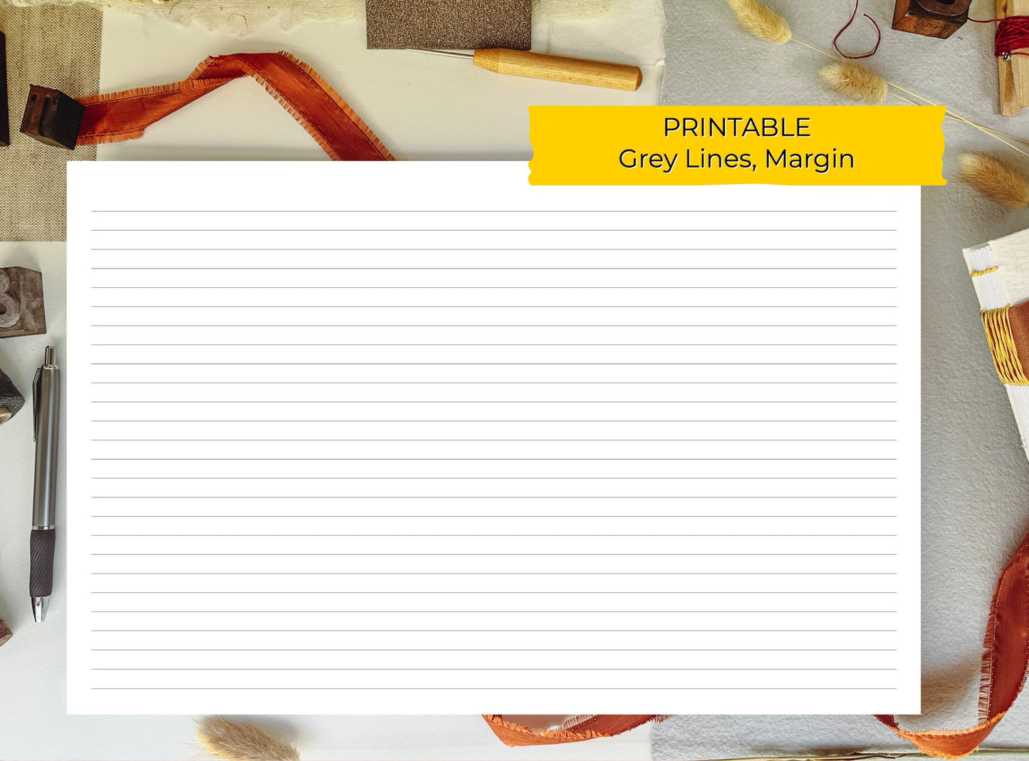 11 x 17 Margin LINED/RULED PRINTABLE Digital Book Binding Signature File - Gray Lines