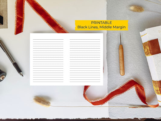 5.5" & 6" - Middle Margin LINED/RULED PRINTABLE Digital Book Binding Signature File - Black Lines