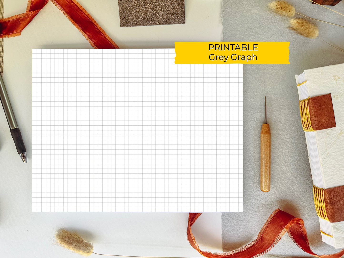 8.5 x 11 - GRAPH Grid PRINTABLE Digital Book Binding Signature File - Grey Grid