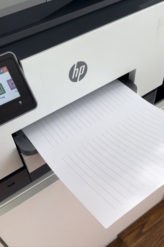 HP Printer with ruled middle margin grey signature page coming out of the printer
