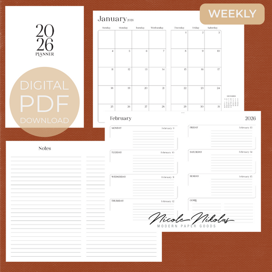 2026 Printable WEEKLY Planner Digital PDF - Book Binding Signatures
