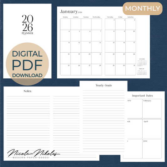 2026 Printable MONTHLY Planner Digital PDF - Book Binding Signatures