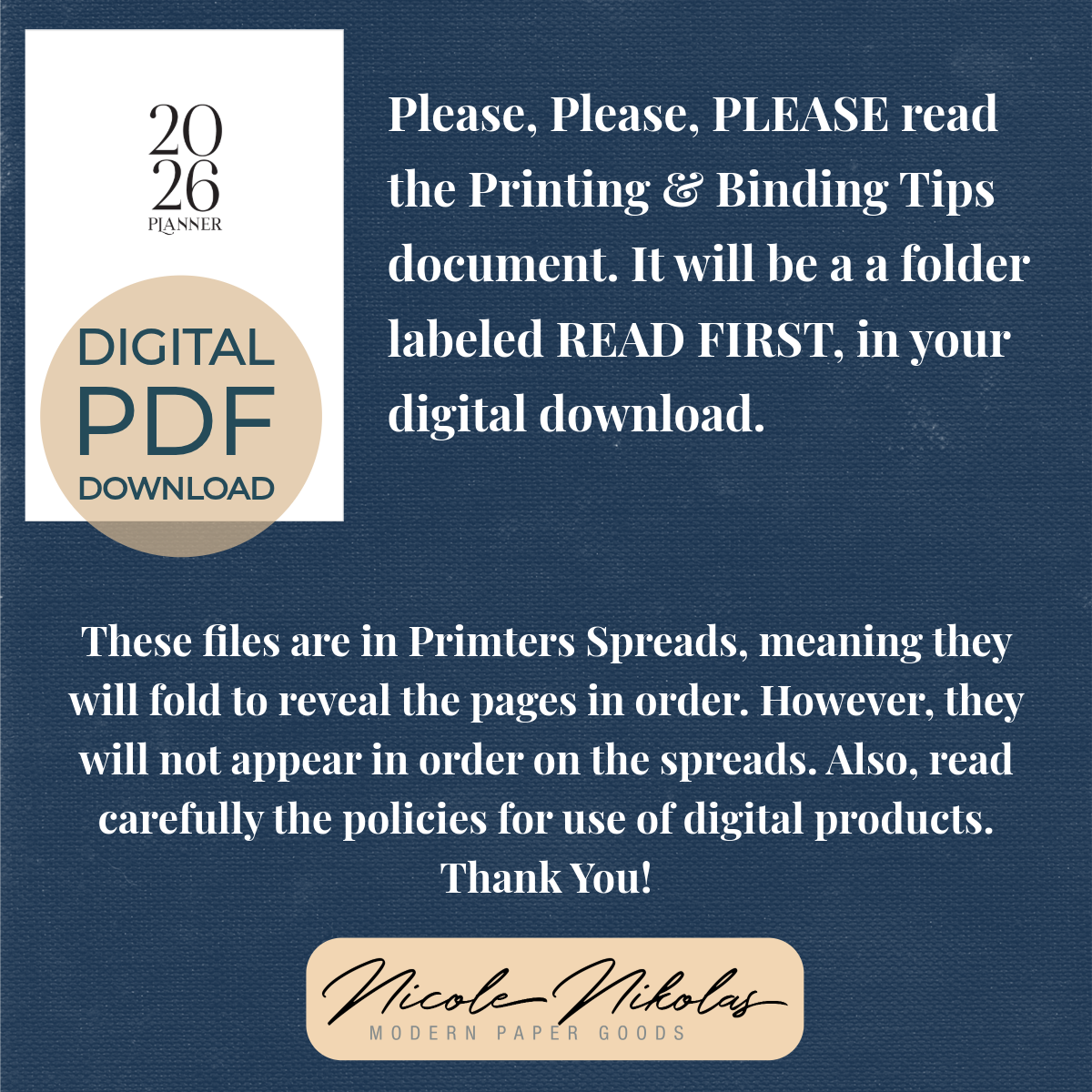 2026 Printable MONTHLY Planner Digital PDF - Book Binding Signatures