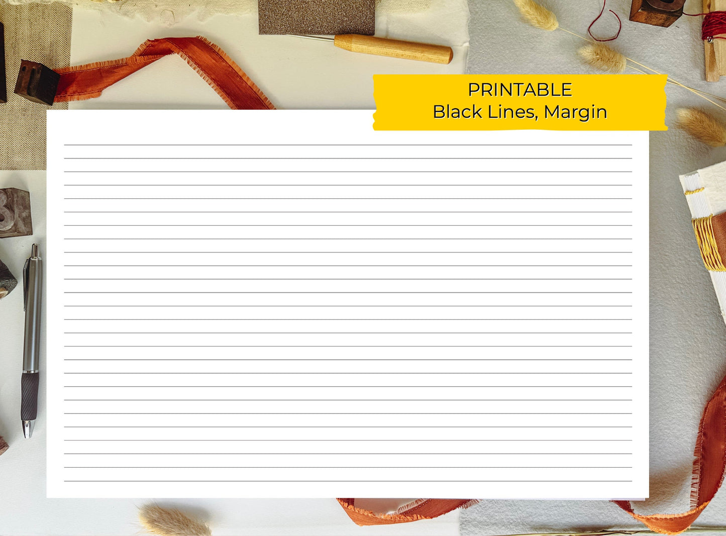 11 x 17  Margin LINED/RULED PRINTABLE Digital Book Binding Signature File - Black Lines