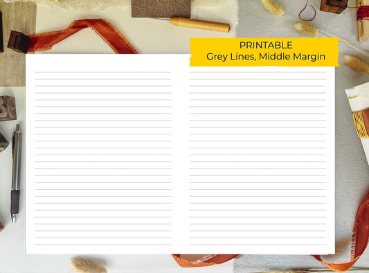 11 x 17 Middle Margin LINED/RULED PRINTABLE Digital Book Binding Signature File - Grey Lines