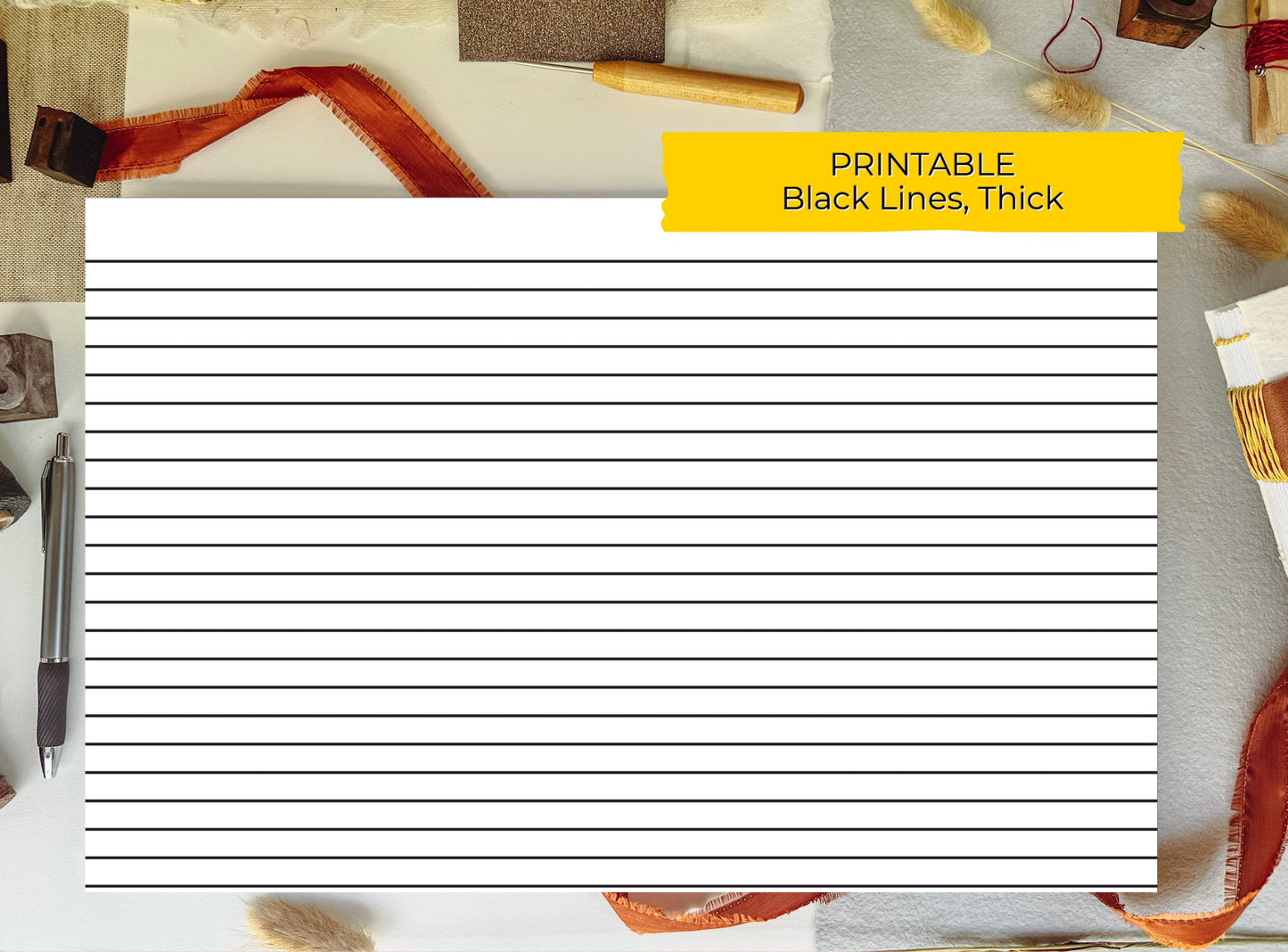 11 x 17 Thick To Edge LINED/RULED PRINTABLE Digital Book Binding Signature File - Black Lines