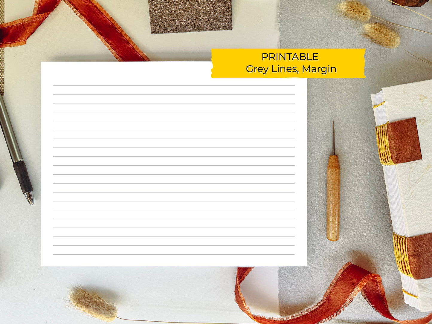 8.5 x 11 - Margin LINED/RULED PRINTABLE Digital Book Binding Signature File - Grey Lines