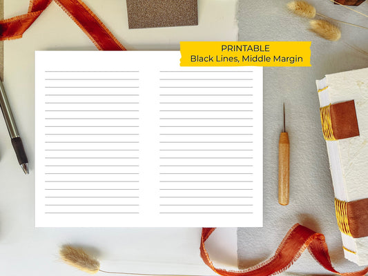 8.5 x 11 - Middle Margin LINED/RULED PRINTABLE Digital Book Binding Signature File - Black Lines