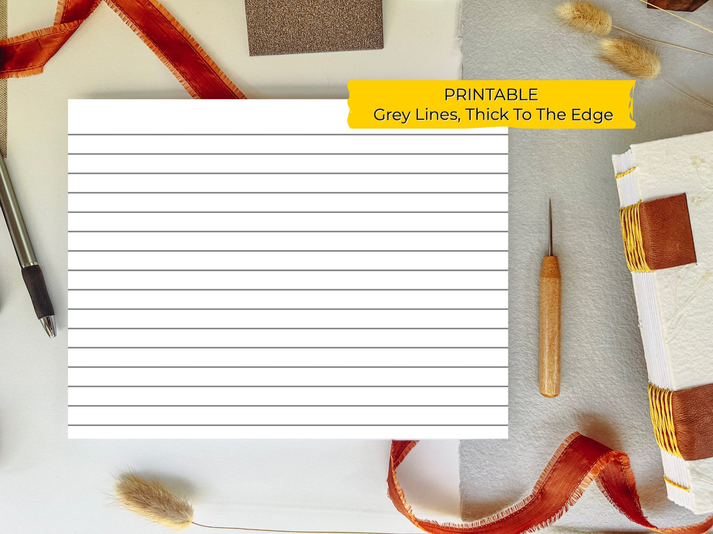 8.5 x 11 Thick To Edge LINED/RULED PRINTABLE Digital Book Binding Signature File - Grey Lines